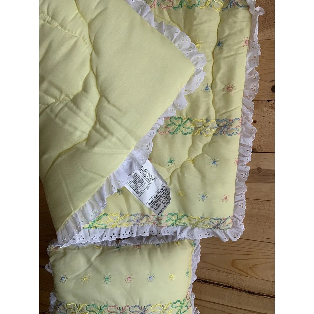 Downlon‎ Vintage 50's 60's New Baby Blanket Set Yellow Flower Ribbon Lace